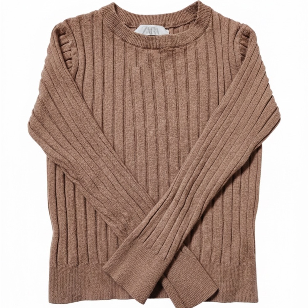 Zara Kids Ribbed Brown Long Sleeve Tee